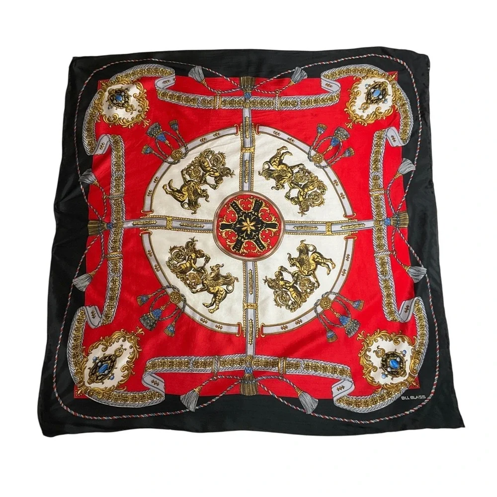 Bill Blass Silk Scarf Royalty Lion Classics for Baar & Beards Red Black Elegant